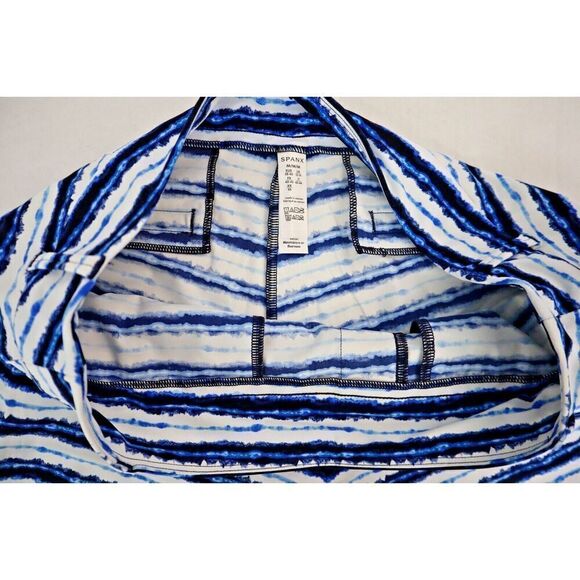 Spanx 50213R Women’s Sz Medium White/Blue Painted Stripes 6" Sunshine Shorts - Picture 2 of 8